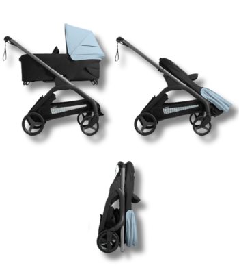 carrito de bebe urbano con detalle del plegado facil y compacto